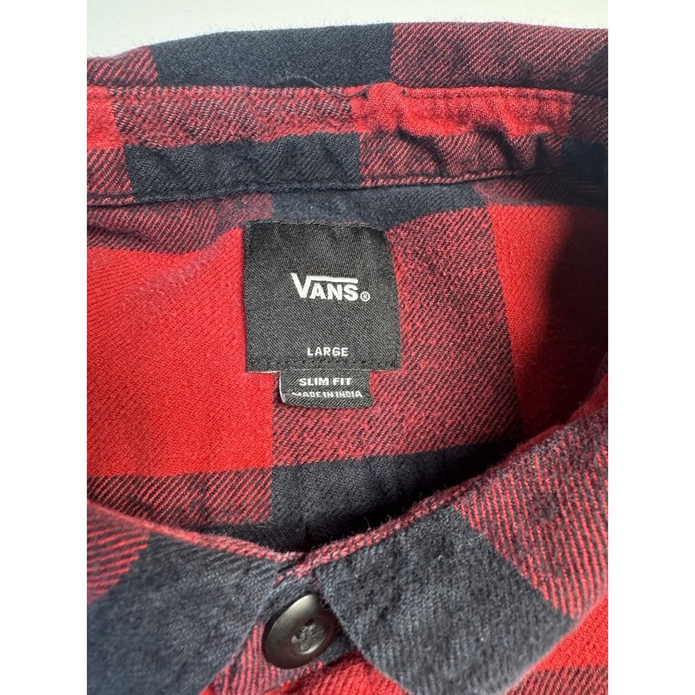 Vans Flannel Shirt Mens Large Slim Fit Buffalo Plaid Red Black Button Up Skate - Picture 4 of 6